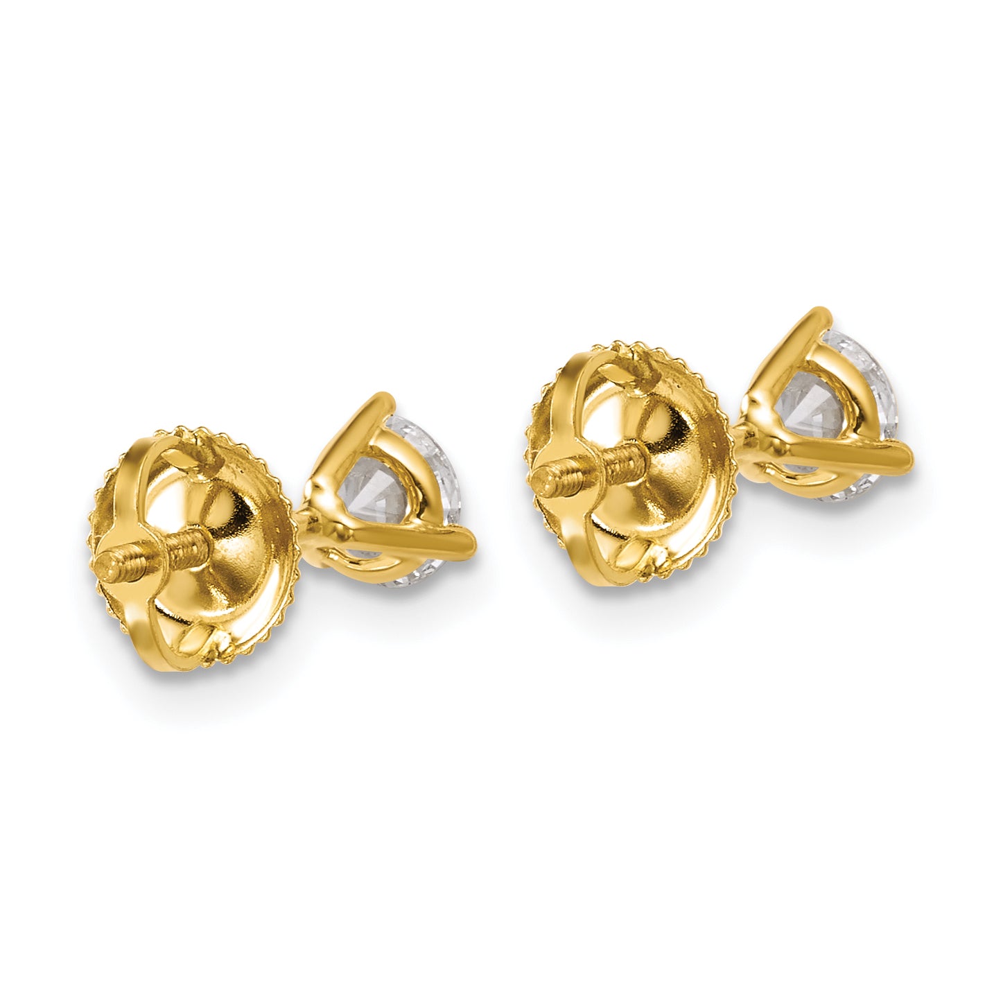 14K Yellow Gold 3/4 Ctw Certified Lab Grown Diamond Vs/Si+ G+ Round 3 Prong Heavy Wt. Screwback Stud Earrings
