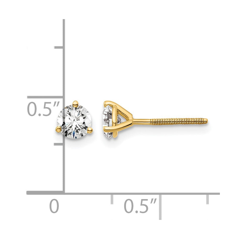 14k Yellow Gold 3/4 ctw Lab Grown Diamond VS/SI+ G+ Round 3 Prong Heavy Wt. Screwback Stud Earrings