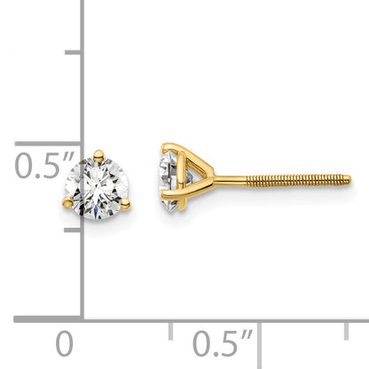 14K Yellow Gold 3/4 Ctw Certified Lab Grown Diamond Vs/Si+ G+ Round 3 Prong Heavy Wt. Screwback Stud Earrings
