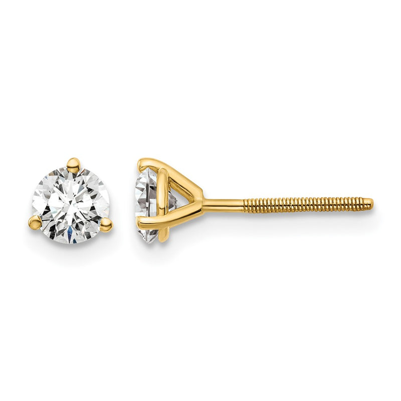 14k Yellow Gold 3/4 ctw Lab Grown Diamond VS/SI+ G+ Round 3 Prong Heavy Wt. Screwback Stud Earrings