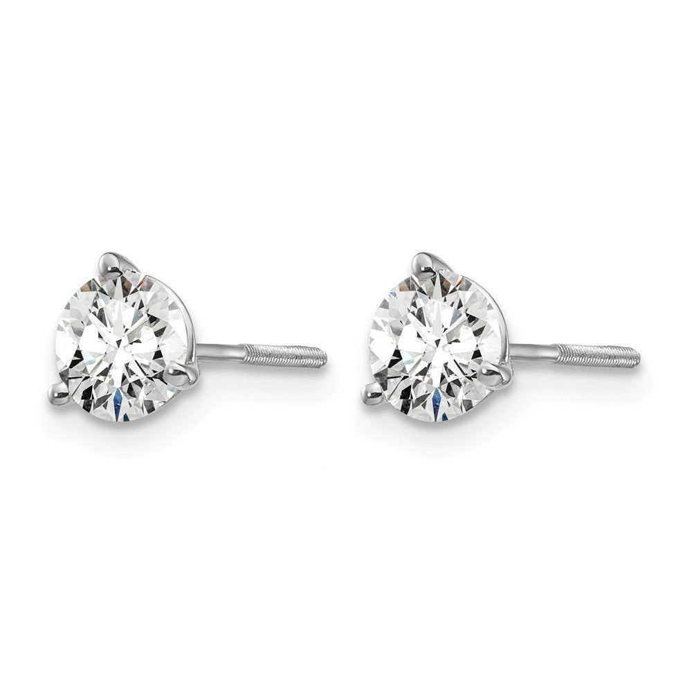 14K White Gold 1 Ctw Certified Lab Grown Diamond Vs+ F+ Round 3 Prong Heavy Wt. Screwback Stud Earrings