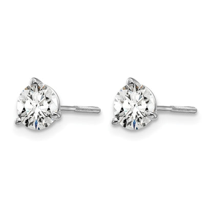 14K White Gold 1 Ctw Certified Lab Grown Diamond Vs+ F+ Round 3 Prong Heavy Wt. Screwback Stud Earrings