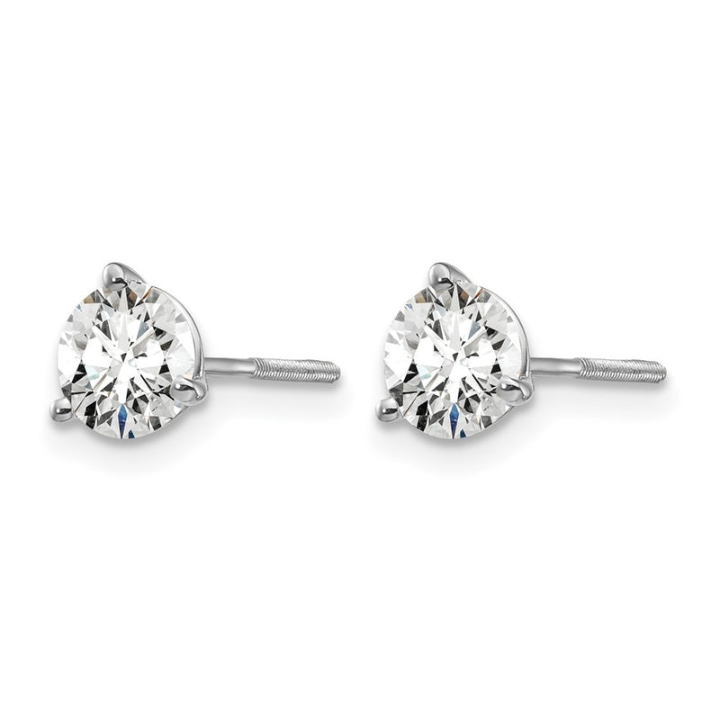 14k White Gold 1 ctw Lab Grown Diamond VS/SI+ G+ Round 3 Prong Heavy Wt. Screwback Stud Earrings