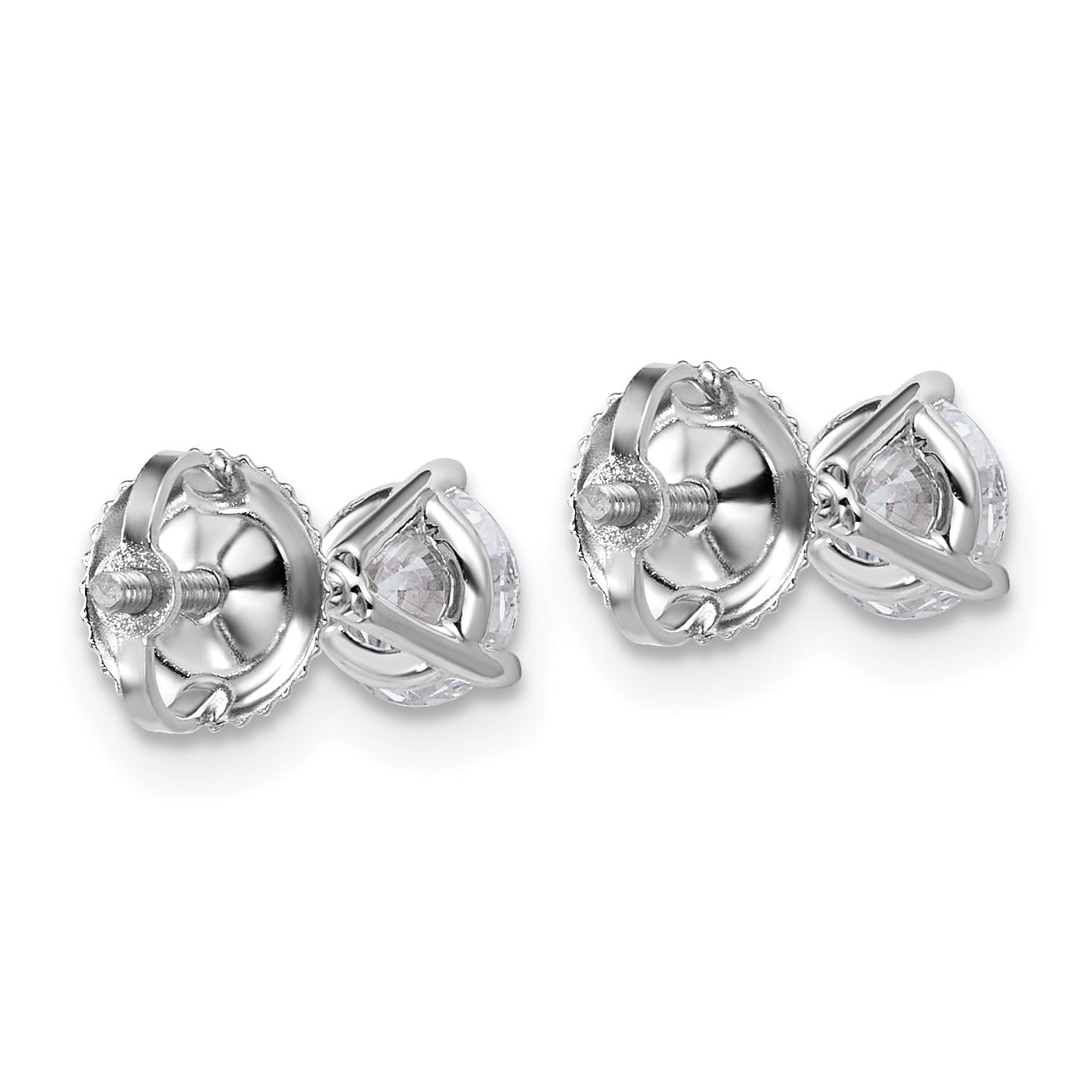 14K White Gold 1 Ctw Certified Lab Grown Diamond Vs+ F+ Round 3 Prong Heavy Wt. Screwback Stud Earrings