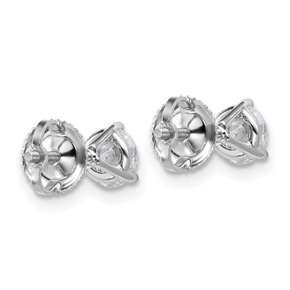 14K White Gold 1 Ctw Certified Lab Grown Diamond Vs+ F+ Round 3 Prong Heavy Wt. Screwback Stud Earrings