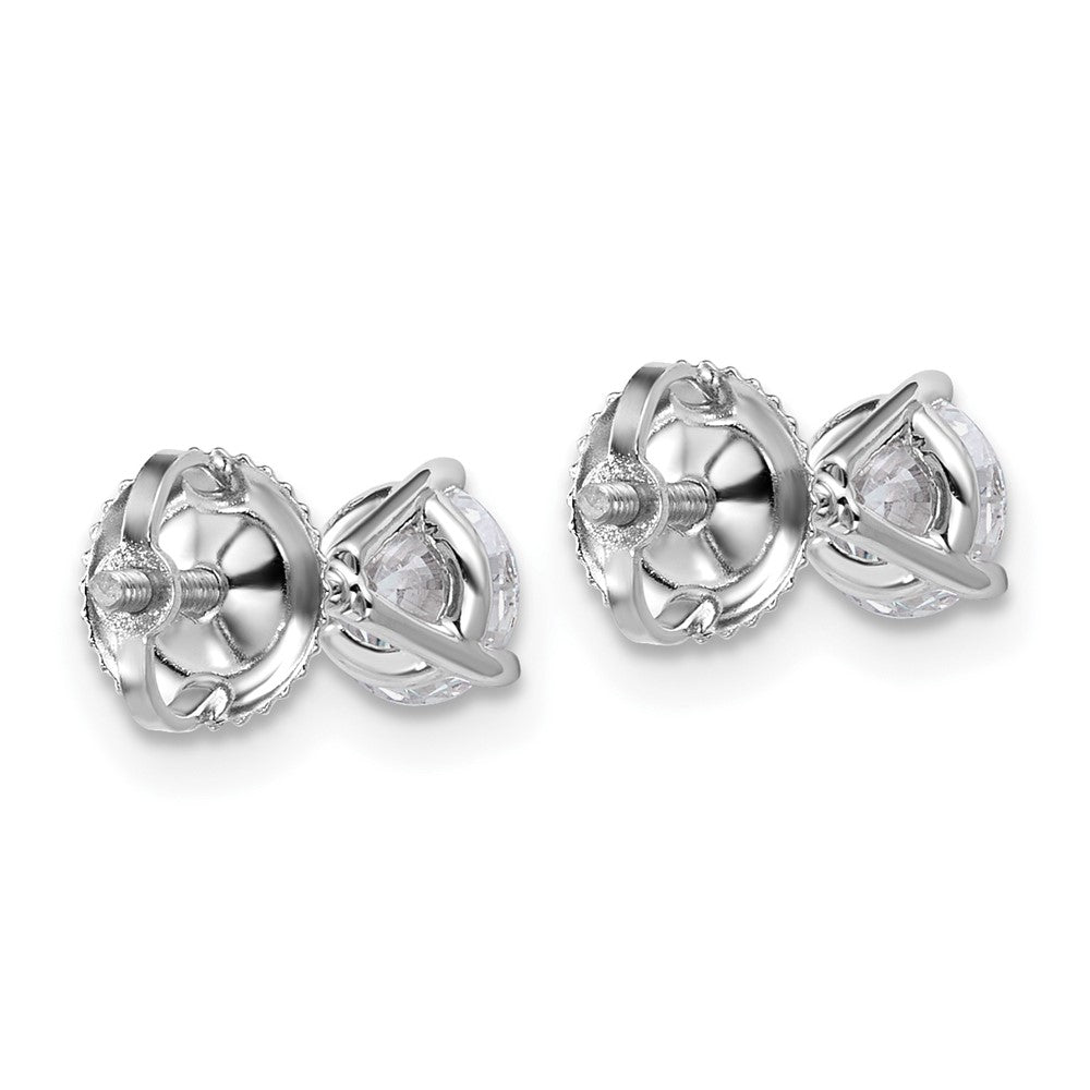 14K White Gold 1 Ctw Lab Grown Diamond Vs+ F+ Round 3 Prong Heavy Wt. Screwback Stud Earrings