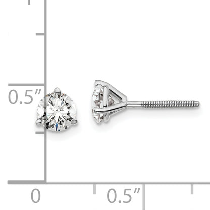 14k White Gold 1 ctw Certified Lab Grown Diamond VS/SI+ G+ Round 3 Prong Heavy Wt. Screwback Stud Earrings