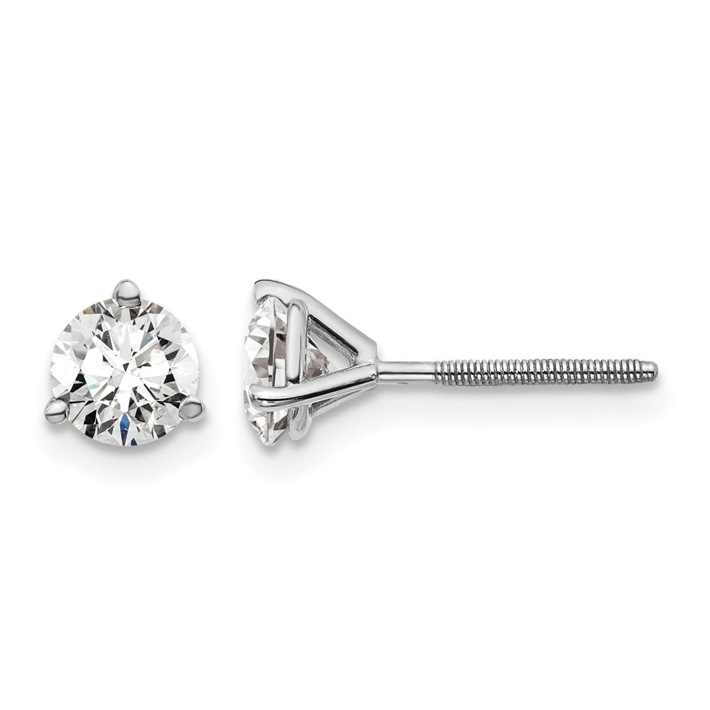 14k White Gold 1 ctw Lab Grown Diamond VS/SI+ G+ Round 3 Prong Heavy Wt. Screwback Stud Earrings