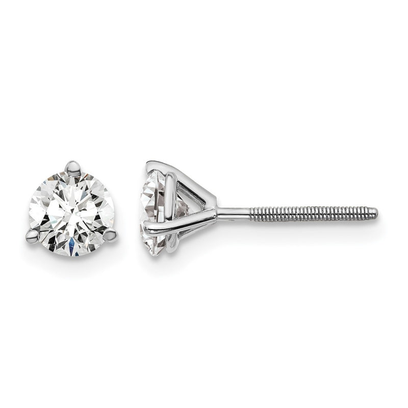 14k White Gold 1 ctw Lab Grown Diamond VS/SI+ G+ Round 3 Prong Heavy Wt. Screwback Stud Earrings