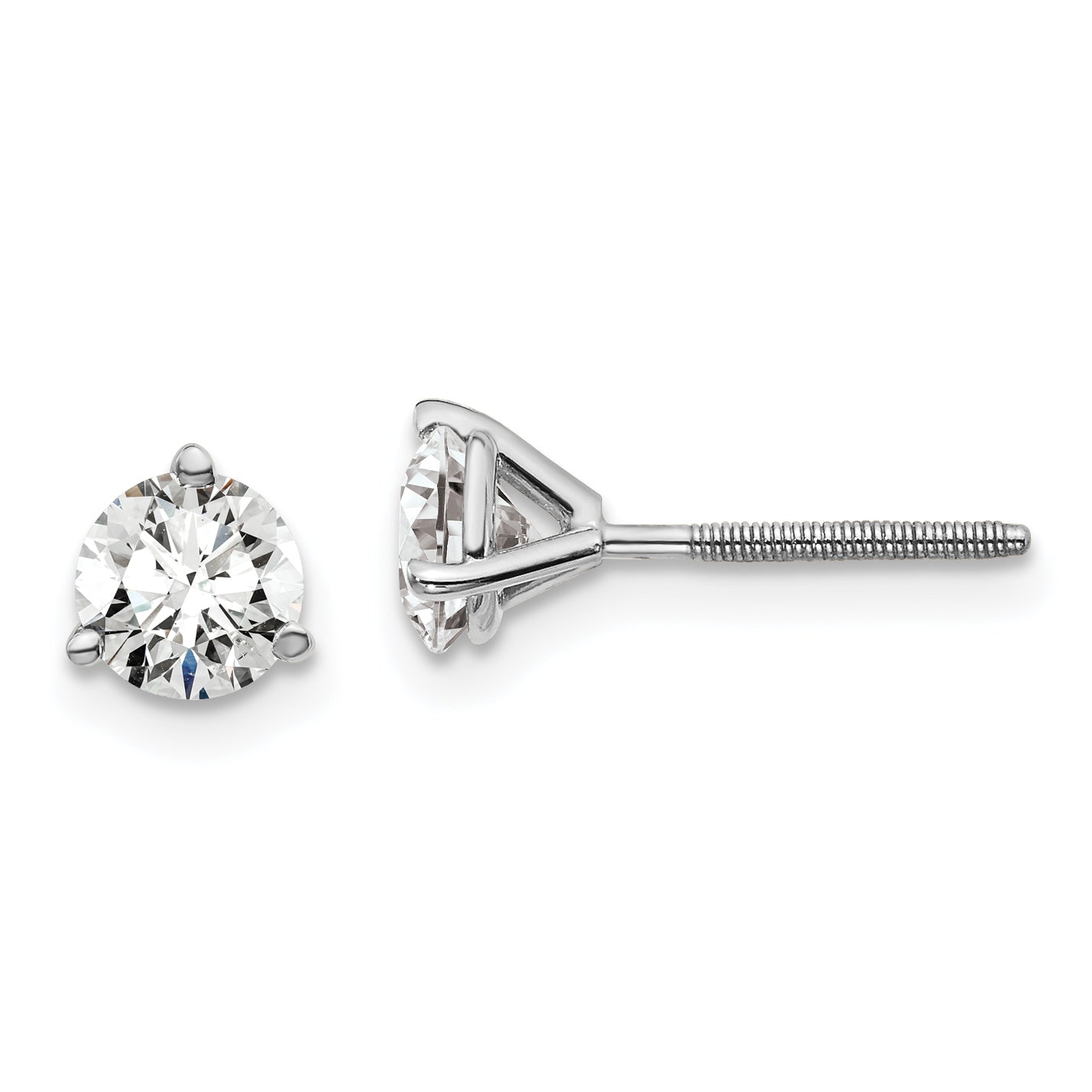 14K White Gold 1 Ctw Certified Lab Grown Diamond Vs+ F+ Round 3 Prong Heavy Wt. Screwback Stud Earrings