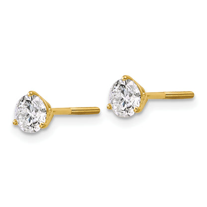 14K Yellow Gold 1 Ctw Lab Grown Diamond Vs/Si+ G+ Round 3 Prong Heavy Wt. Screwback Stud Earrings
