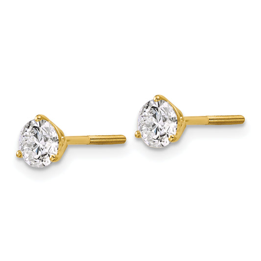 14K Yellow Gold 1 Ctw Lab Grown Diamond Vs/Si+ G+ Round 3 Prong Heavy Wt. Screwback Stud Earrings