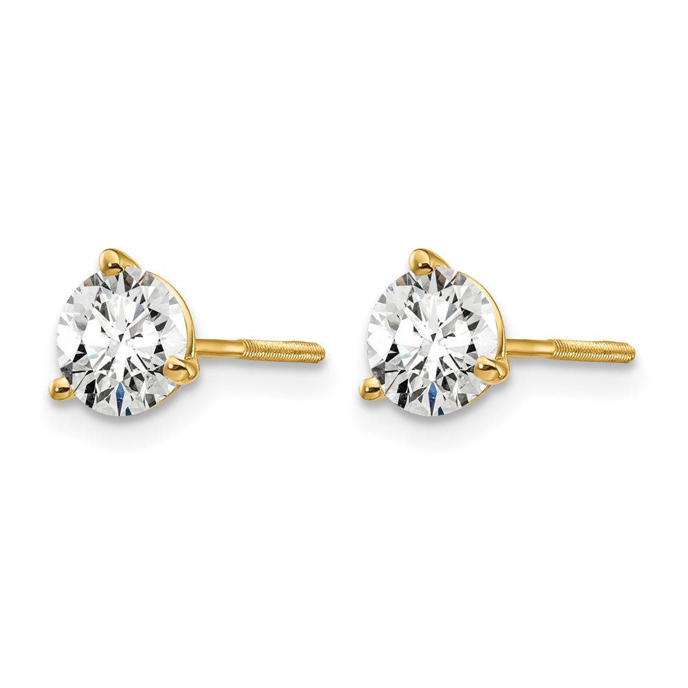 14K Yellow Gold 1 Ctw Certified Lab Grown Diamond Vs+ F+ Round 3 Prong Heavy Wt. Screwback Stud Earrings