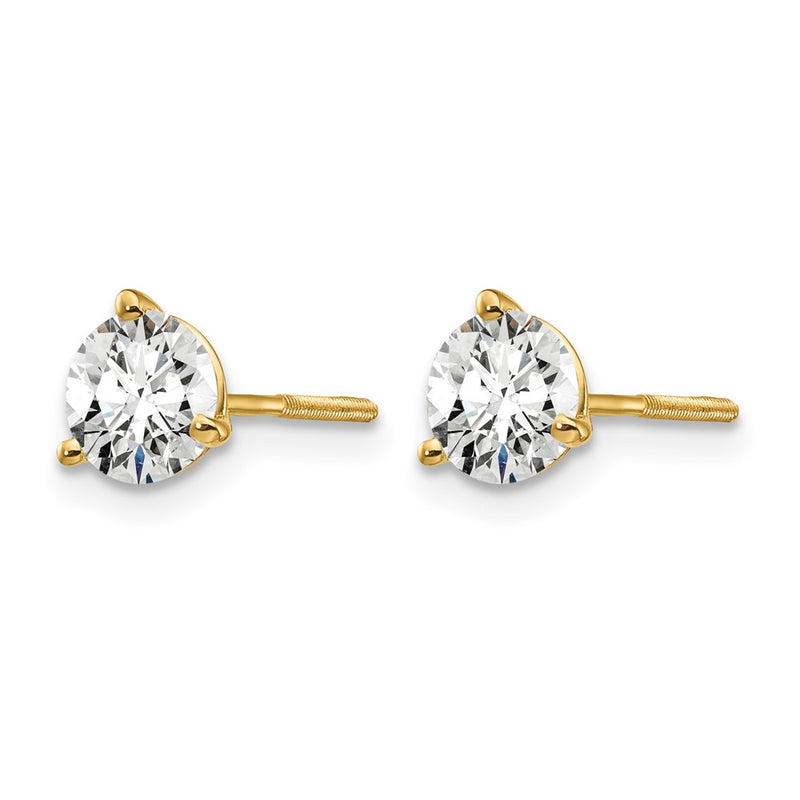 14K Yellow Gold 1 Ctw Certified Lab Grown Diamond Vs/Si+ G+ Round 3 Prong Heavy Wt. Screwback Stud Earrings