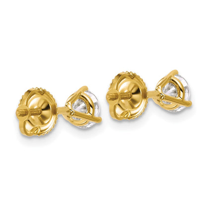 14K Yellow Gold 1 Ctw Lab Grown Diamond Vs+ F+ Round 3 Prong Heavy Wt. Screwback Stud Earrings
