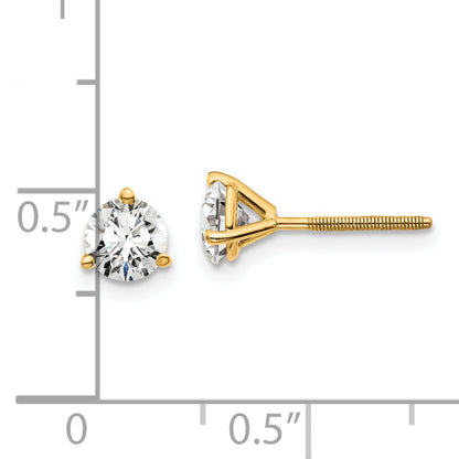 14K Yellow Gold 1 Ctw Certified Lab Grown Diamond Vs+ F+ Round 3 Prong Heavy Wt. Screwback Stud Earrings