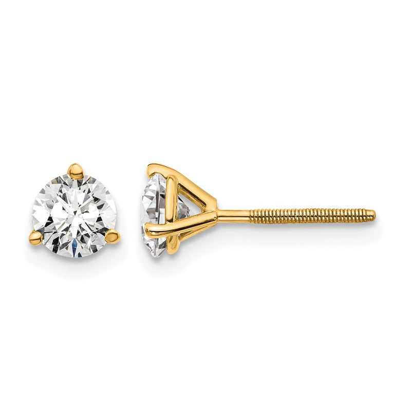 14K Yellow Gold 1 Ctw Lab Grown Diamond Vs+ F+ Round 3 Prong Heavy Wt. Screwback Stud Earrings