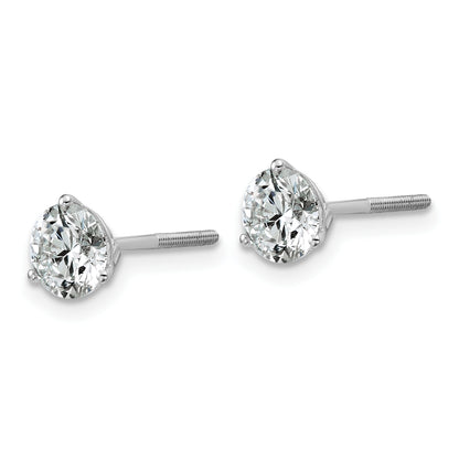 14K White Gold 1 1/2 Ctw Certified Lab Grown Diamond Vs+ F+ Round 3 Prong Heavy Wt. Screwback Stud Earrings