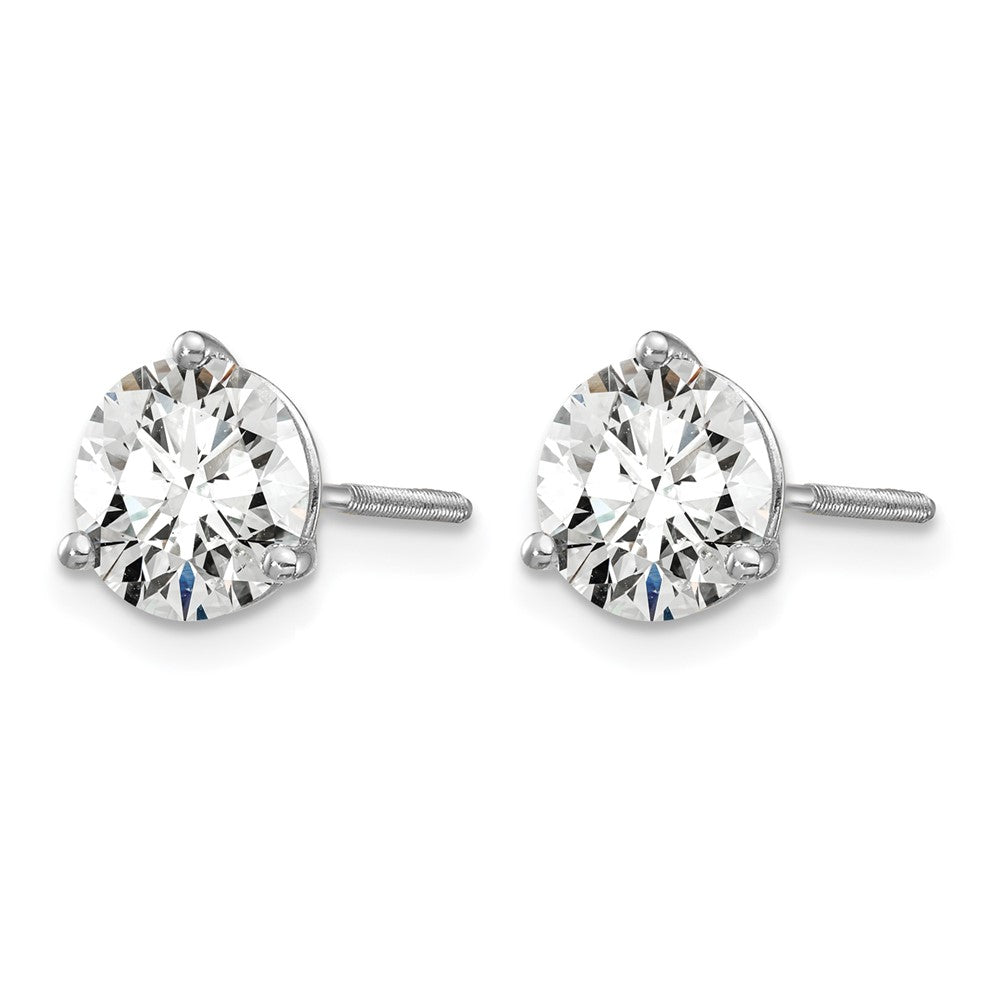 14K White Gold 1 1/2 Ctw Lab Grown Diamond Vs+ F+ Round 3 Prong Heavy Wt. Screwback Stud Earrings