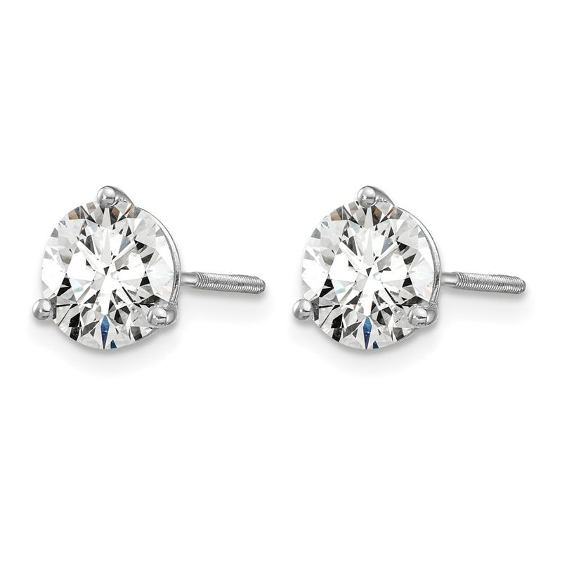 14K White Gold 1 1/2 Ctw Lab Grown Diamond Vs+ F+ Round 3 Prong Heavy Wt. Screwback Stud Earrings