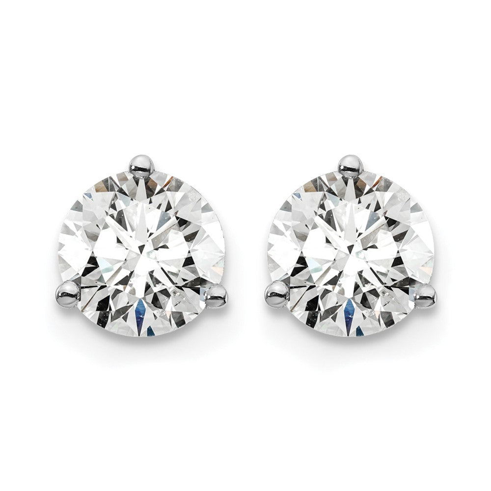 14K White Gold 1 1/2 Ctw Lab Grown Diamond Vs+ F+ Round 3 Prong Heavy Wt. Screwback Stud Earrings