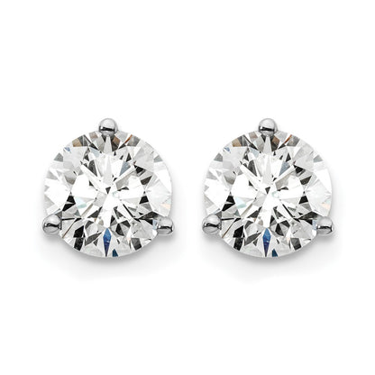 14K White Gold 1 1/2 Ctw Lab Grown Diamond Vs+ F+ Round 3 Prong Heavy Wt. Screwback Stud Earrings