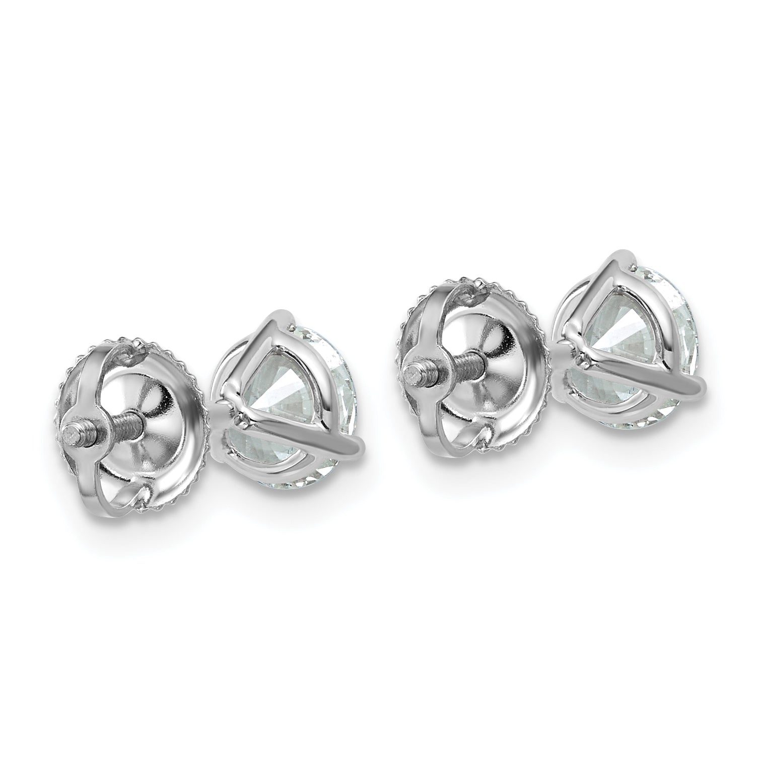 14K White Gold 1 1/2 Ctw Lab Grown Diamond Vs+ F+ Round 3 Prong Heavy Wt. Screwback Stud Earrings