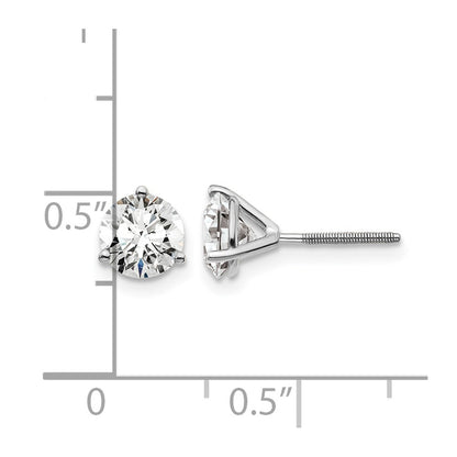 14K White Gold 1 1/2 Ctw Lab Grown Diamond Vs+ F+ Round 3 Prong Heavy Wt. Screwback Stud Earrings