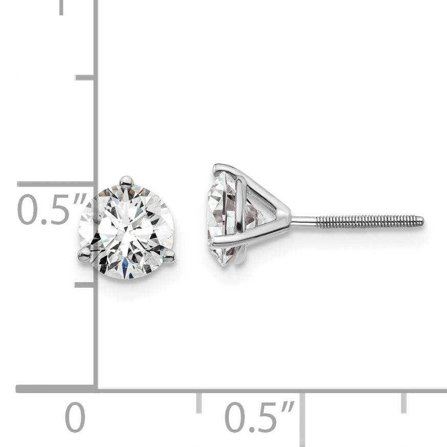 14K White Gold 1 1/2 Ctw Lab Grown Diamond Vs+ F+ Round 3 Prong Heavy Wt. Screwback Stud Earrings
