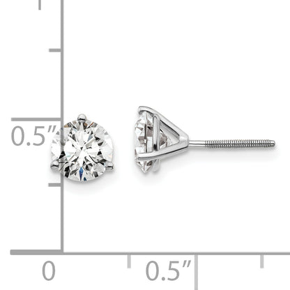 14K White Gold 1 1/2 Ctw Lab Grown Diamond Vs+ F+ Round 3 Prong Heavy Wt. Screwback Stud Earrings