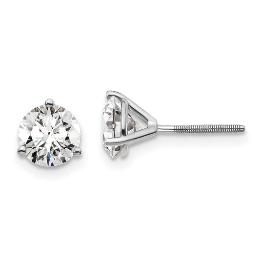 14k White Gold 1 1/2 Ct. Certified Lab Grown Diamond VS/SI+ G+ Round Three Prong Screwback Stud Post Earrings