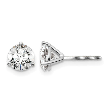 14K White Gold 1 1/2 Ctw Lab Grown Diamond Vs+ F+ Round 3 Prong Heavy Wt. Screwback Stud Earrings