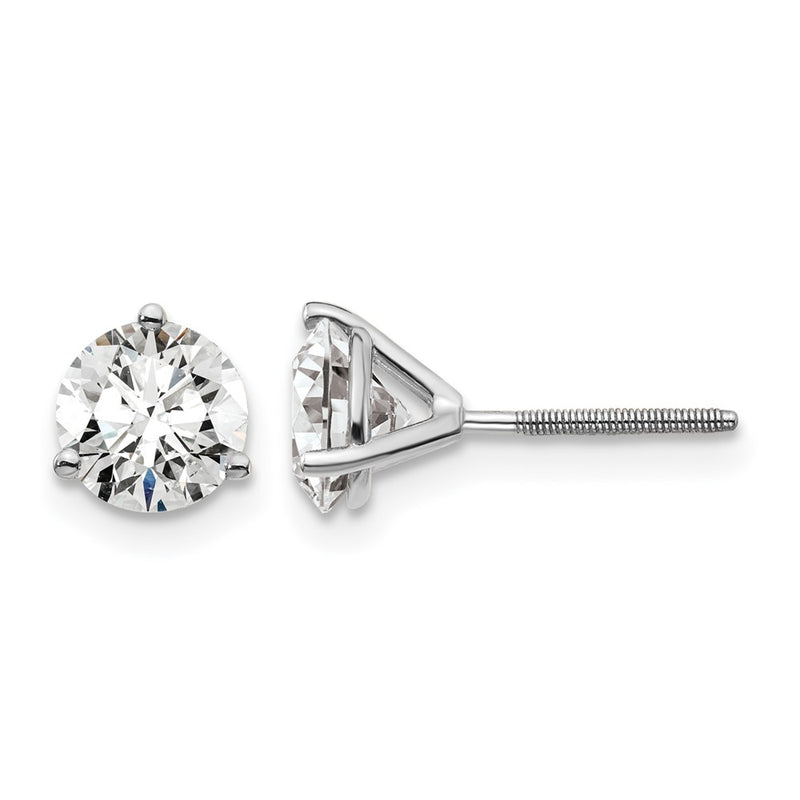 14K White Gold 1 1/2 Ctw Lab Grown Diamond Vs+ F+ Round 3 Prong Heavy Wt. Screwback Stud Earrings