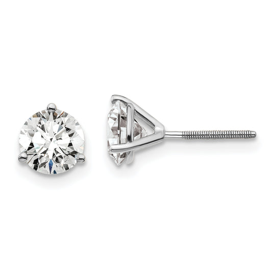 14K White Gold 1 1/2 Ctw Certified Lab Grown Diamond Vs+ F+ Round 3 Prong Heavy Wt. Screwback Stud Earrings