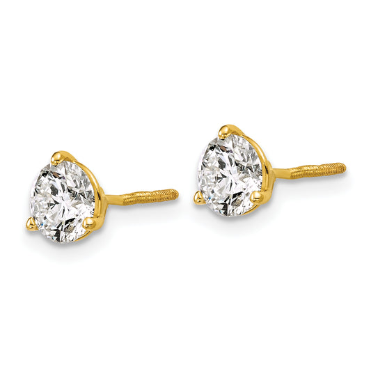14K Yellow Gold 1 1/2 Ctw Certified Lab Grown Diamond Vs/Si+ G+ Round 3 Prong Heavy Wt. Screwback Stud Earrings