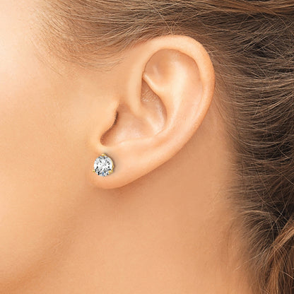 14K Yellow Gold 1 1/2 Ctw Lab Grown Diamond Vs+ F+ Round 3 Prong Heavy Wt. Screwback Stud Earrings