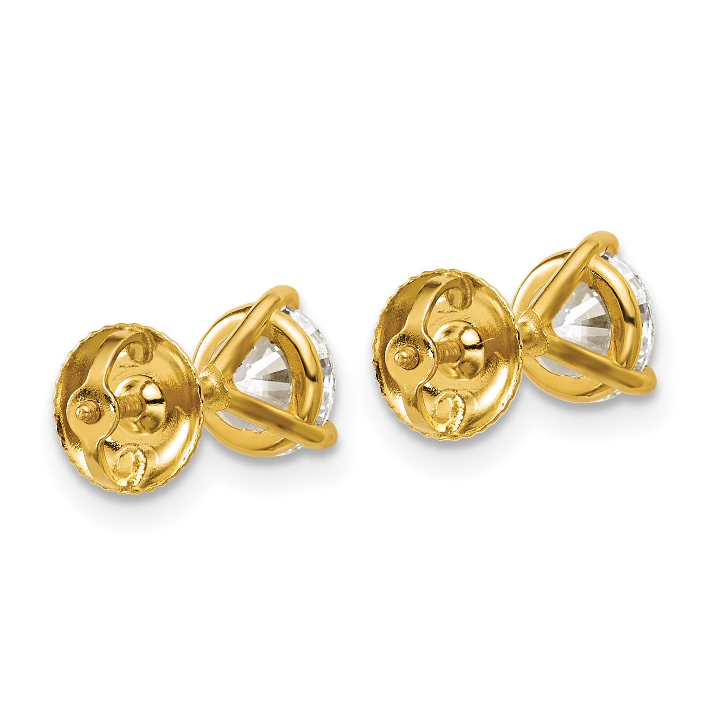 14K Yellow Gold 1 1/2 Ctw Lab Grown Diamond Vs+ F+ Round 3 Prong Heavy Wt. Screwback Stud Earrings