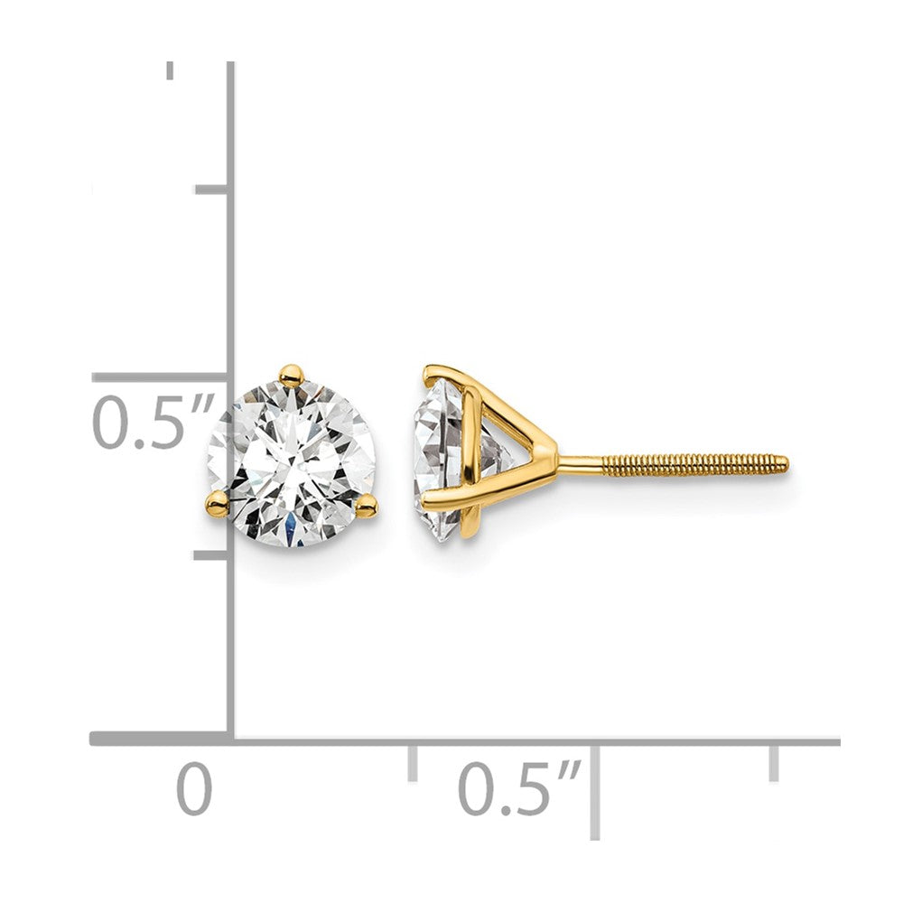 14K Yellow Gold 1 1/2 Ctw Lab Grown Diamond Vs+ F+ Round 3 Prong Heavy Wt. Screwback Stud Earrings