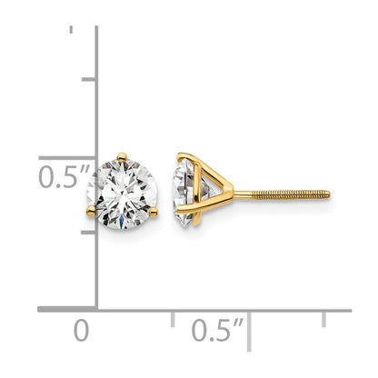 14K Yellow Gold 1 1/2 Ctw Lab Grown Diamond Vs+ F+ Round 3 Prong Heavy Wt. Screwback Stud Earrings