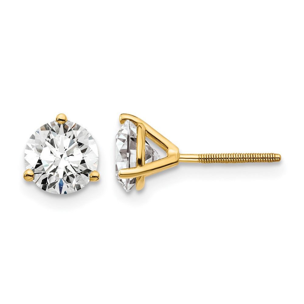 14K Yellow Gold 1 1/2 Ctw Certified Lab Grown Diamond Vs+ F+ Round 3 Prong Heavy Wt. Screwback Stud Earrings