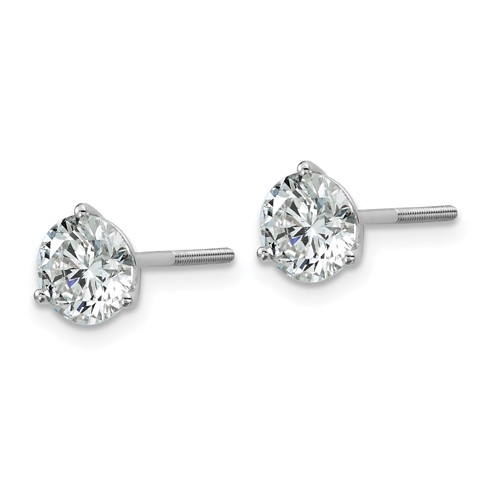 14K White Gold 2 Ctw Lab Grown Diamond Vs/Si+ G+ Round 3 Prong Heavy Wt. Screwback Stud Earrings