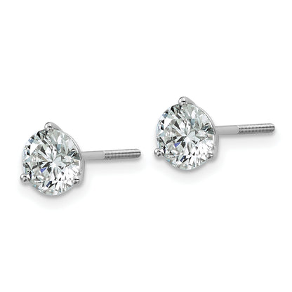 14K White Gold 2 Ctw Lab Grown Diamond Vs/Si+ G+ Round 3 Prong Heavy Wt. Screwback Stud Earrings