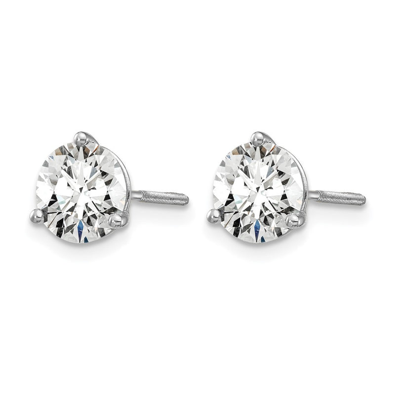 14K White Gold 2 Ctw Lab Grown Diamond Vs/Si+ G+ Round 3 Prong Heavy Wt. Screwback Stud Earrings