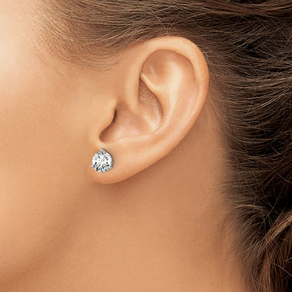 14K White Gold 2 Ctw Lab Grown Diamond Vs/Si+ G+ Round 3 Prong Heavy Wt. Screwback Stud Earrings