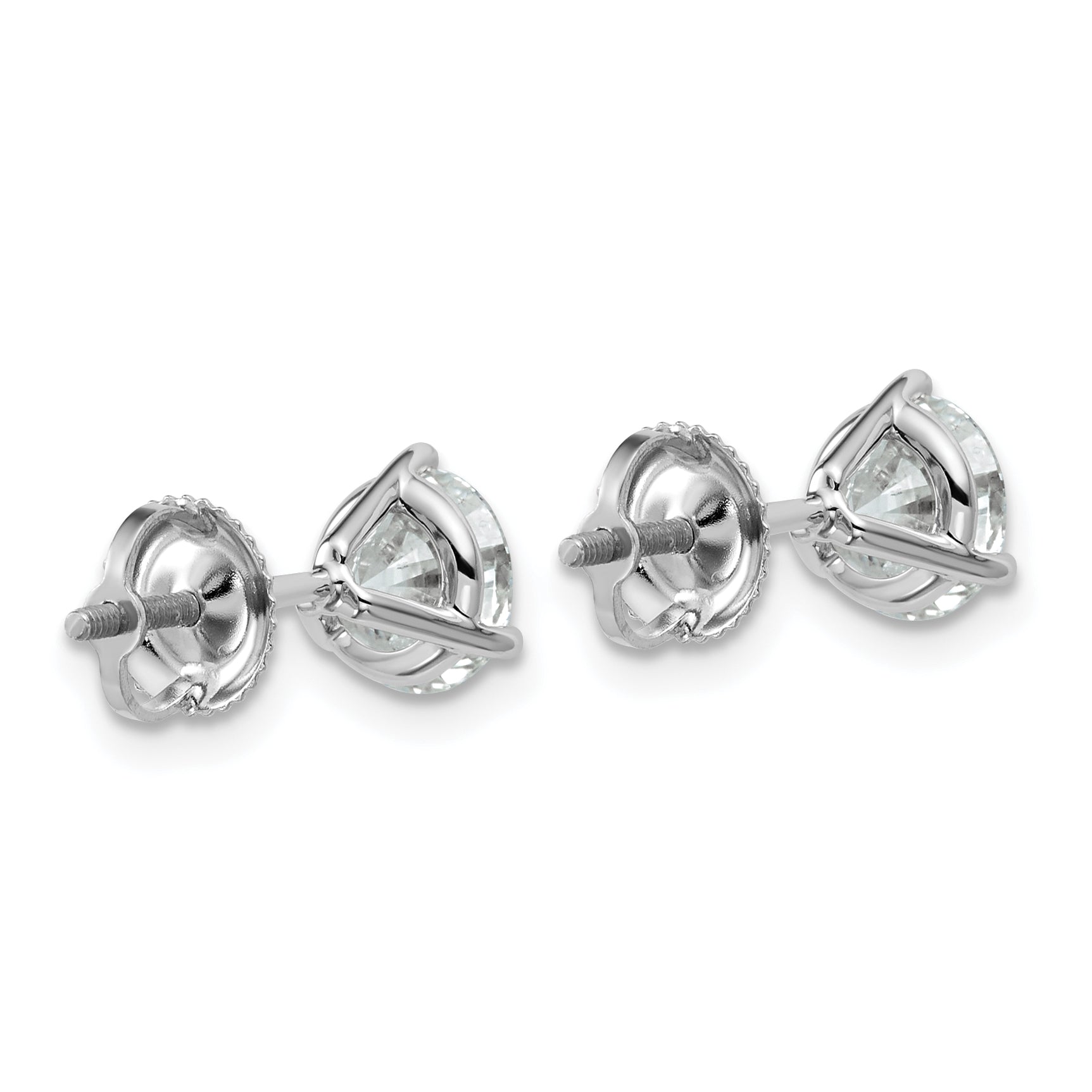 14K White Gold 2 Ctw Lab Grown Diamond Vs/Si+ G+ Round 3 Prong Heavy Wt. Screwback Stud Earrings