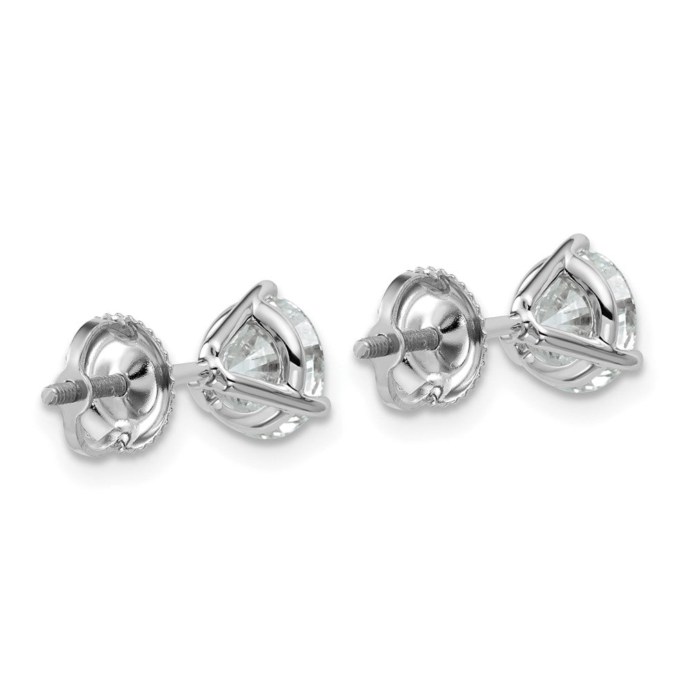 14K White Gold 2 Ctw Lab Grown Diamond Vs/Si+ G+ Round 3 Prong Heavy Wt. Screwback Stud Earrings