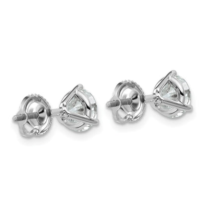 14K White Gold 2 Ctw Lab Grown Diamond Vs/Si+ G+ Round 3 Prong Heavy Wt. Screwback Stud Earrings