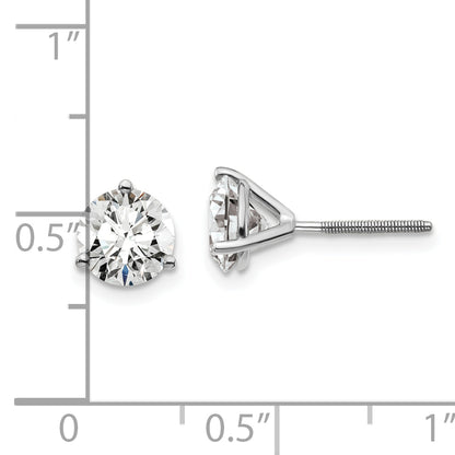 14K White Gold 2 Ctw Lab Grown Diamond Vs/Si+ G+ Round 3 Prong Heavy Wt. Screwback Stud Earrings