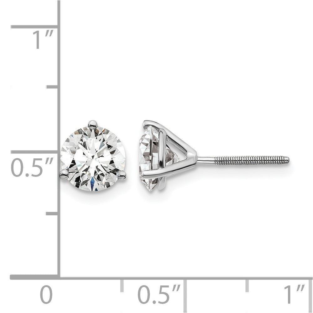 14k White Gold 2 Ct. Certified Lab Grown Diamond VS/SI+ G+ Round Three Prong Screwback Stud Post Earrings
