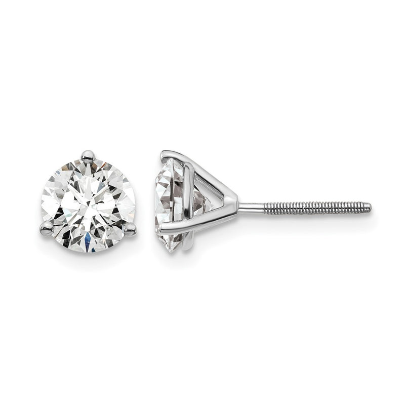14K White Gold 2 Ctw Lab Grown Diamond Vs/Si+ G+ Round 3 Prong Heavy Wt. Screwback Stud Earrings